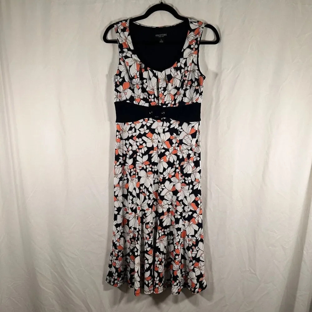 Perceptions New York Midi Dress Women's Small White Floral Sleeveless Pullover
